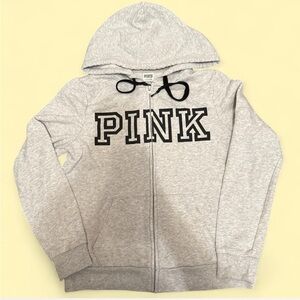PINK Victoria's Secret Gray Hoodie with Black Lettering